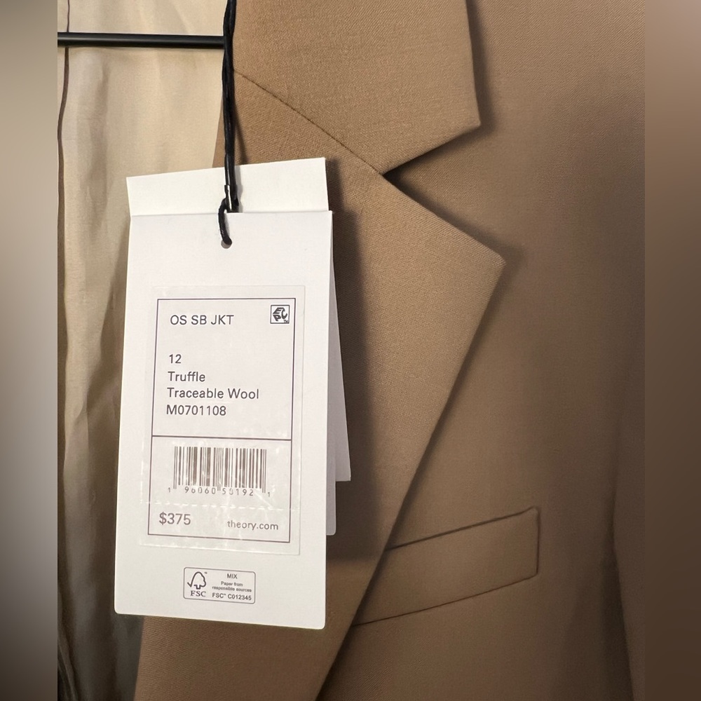 NWT Theory "Truffle" Traceable Wool Boyfriend Style Single Button Closure Blazer - Picture 13 of 14